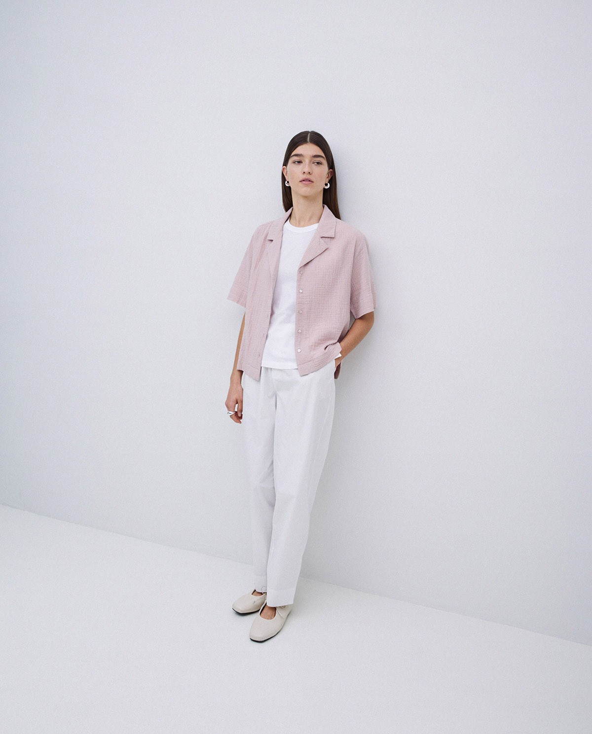 Camisa bimateria cuello solapa rosa pálido 5