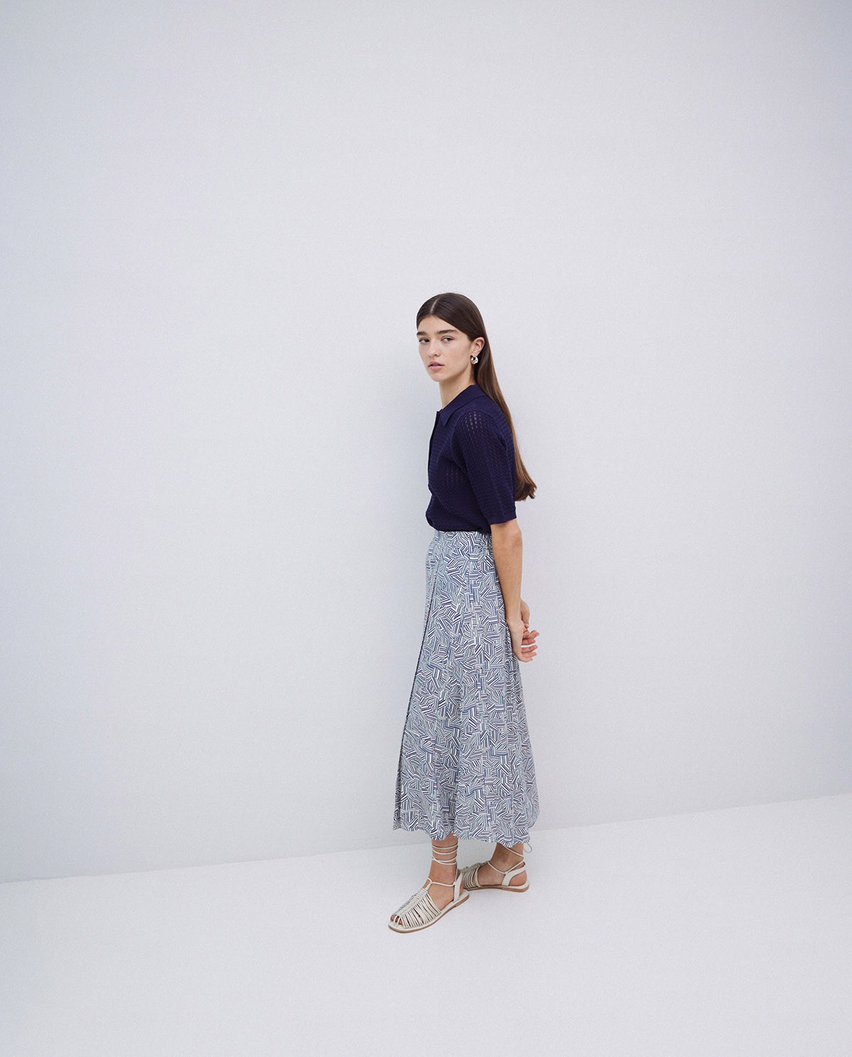 Falda midi viscosa azul 4