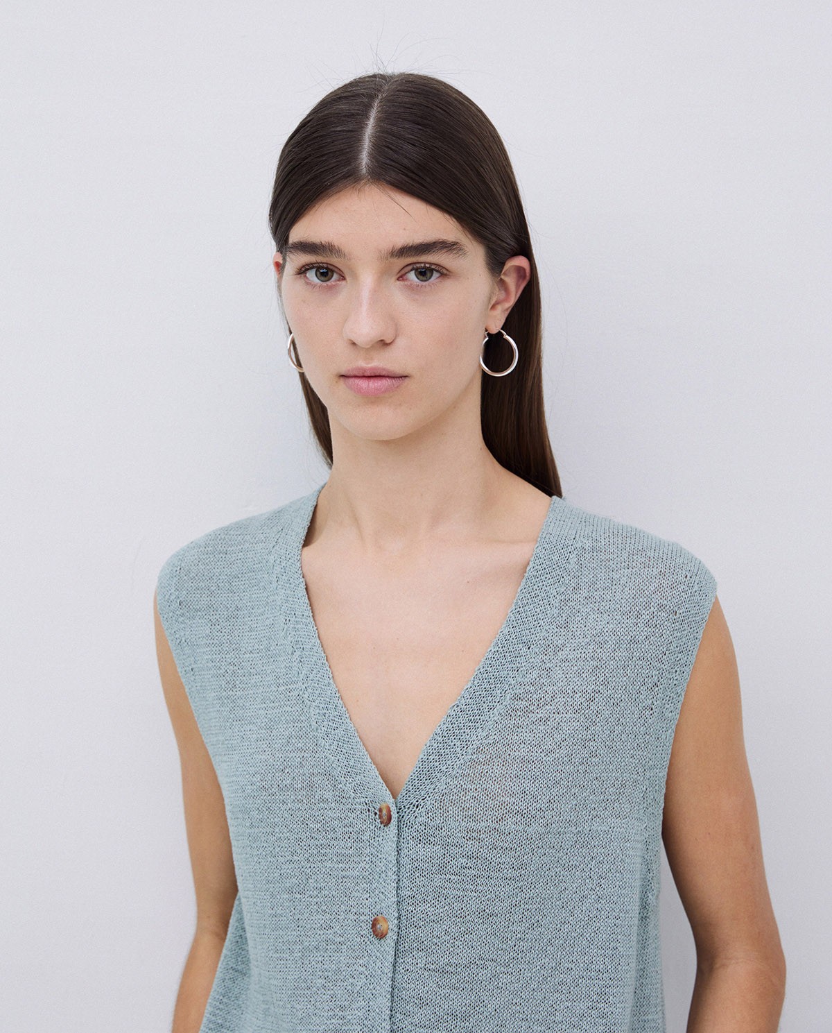 Gilet coton col en V vert clair 1