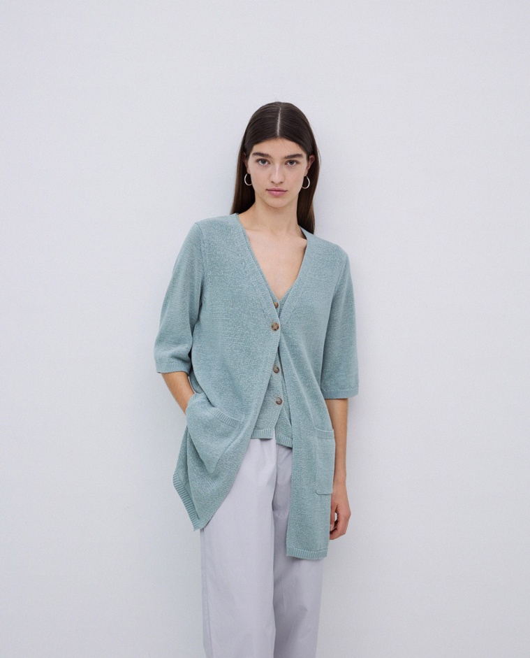 Cardigan long maille vert clair