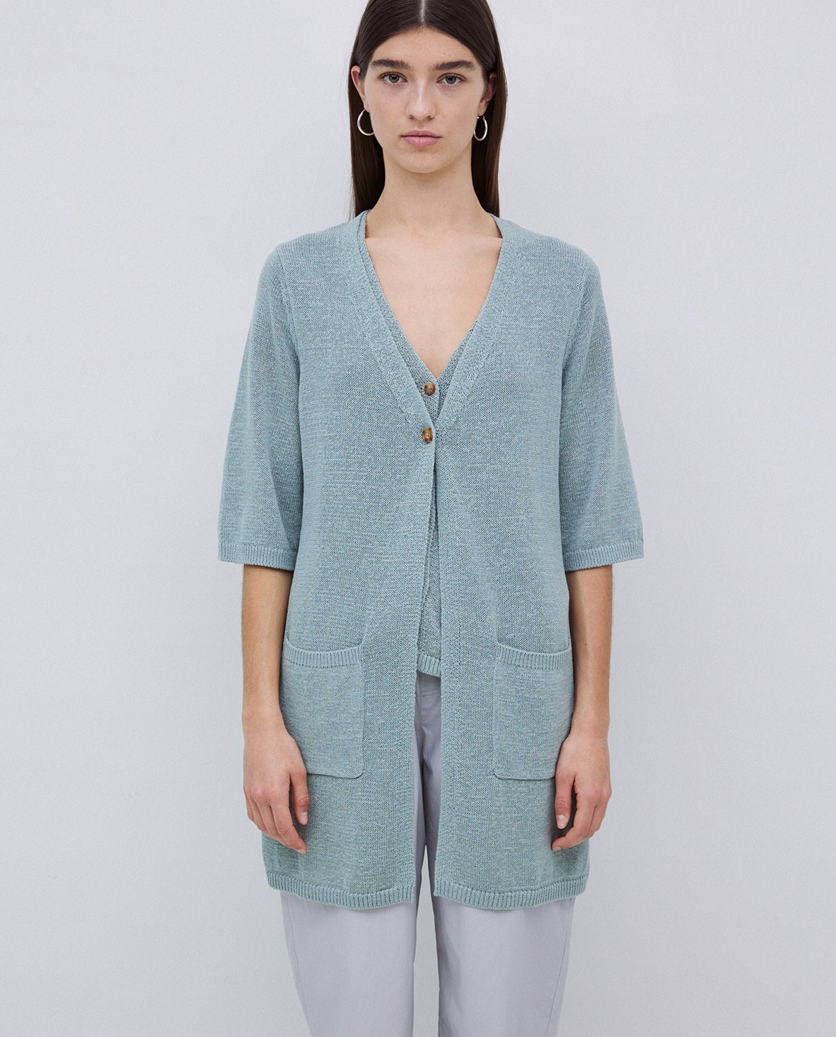 Cardigan long maille vert clair 1