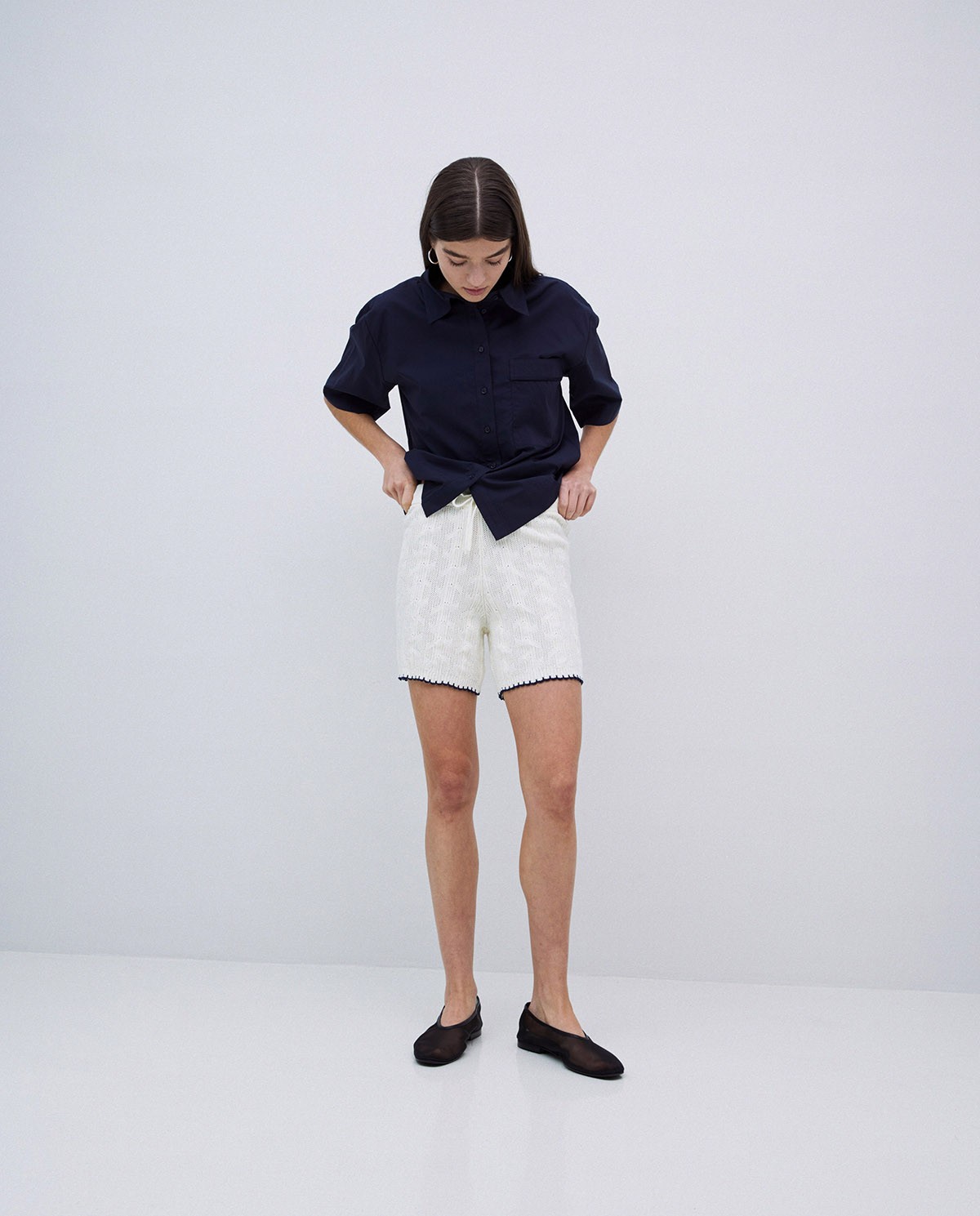 Short maille contrastée blanc cassé 2