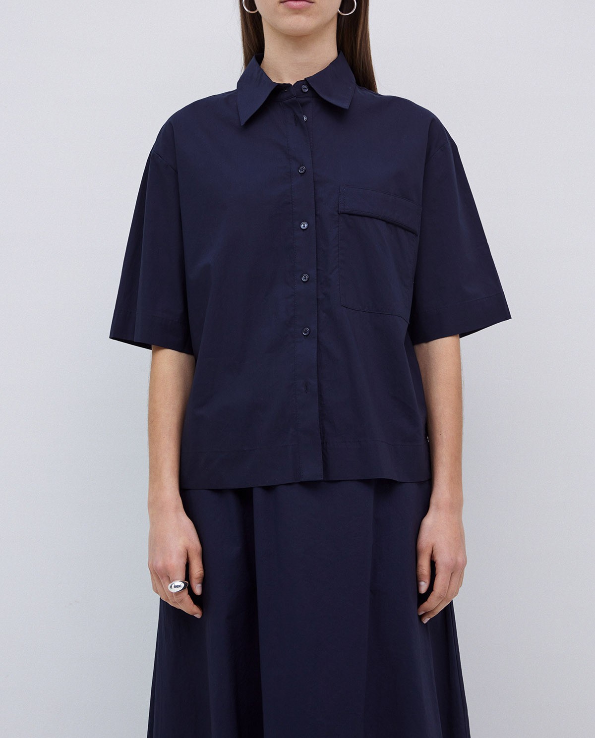 Chemise à manches courtes en popeline bleu foncé 2