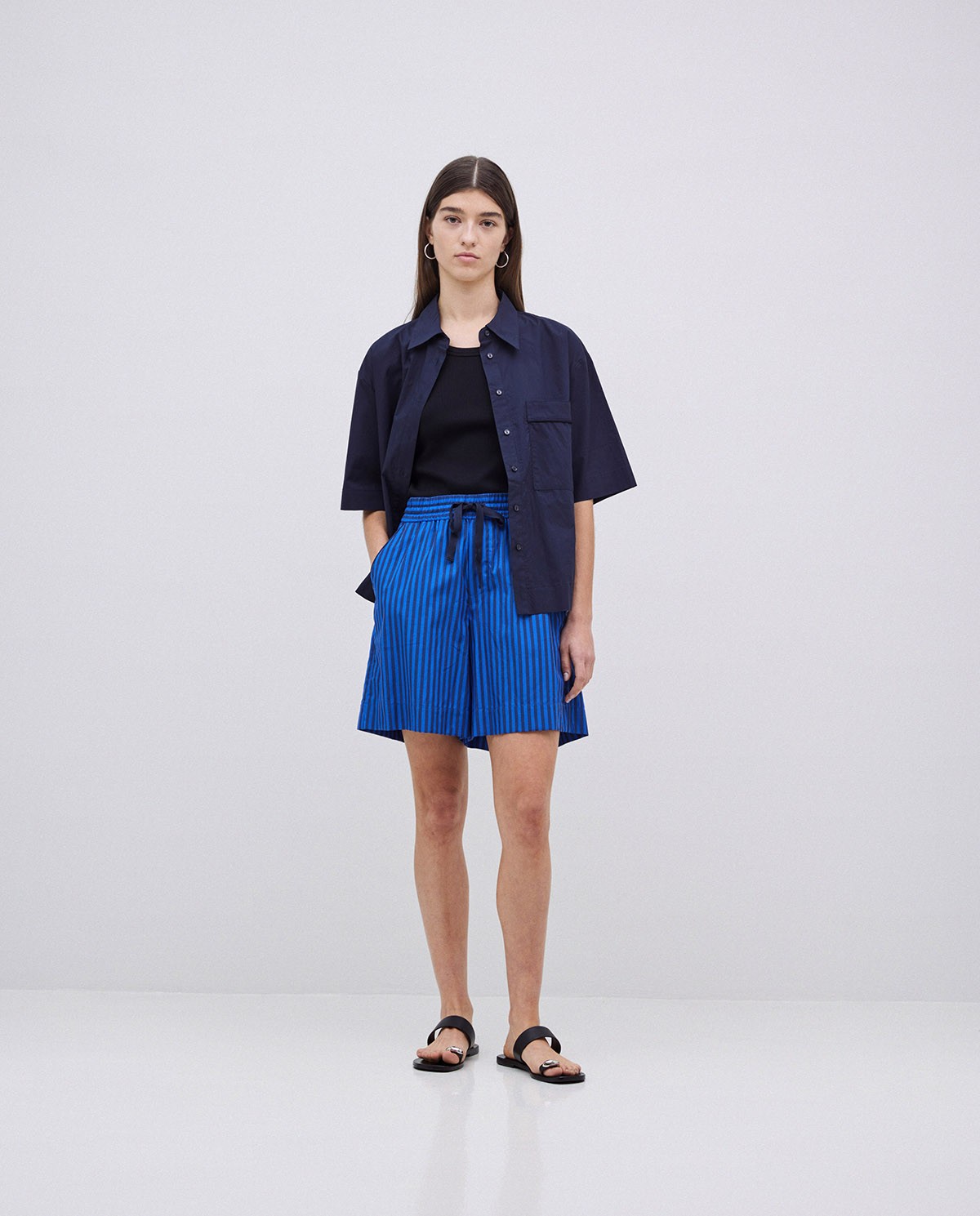Short popelín rayas azul oscuro