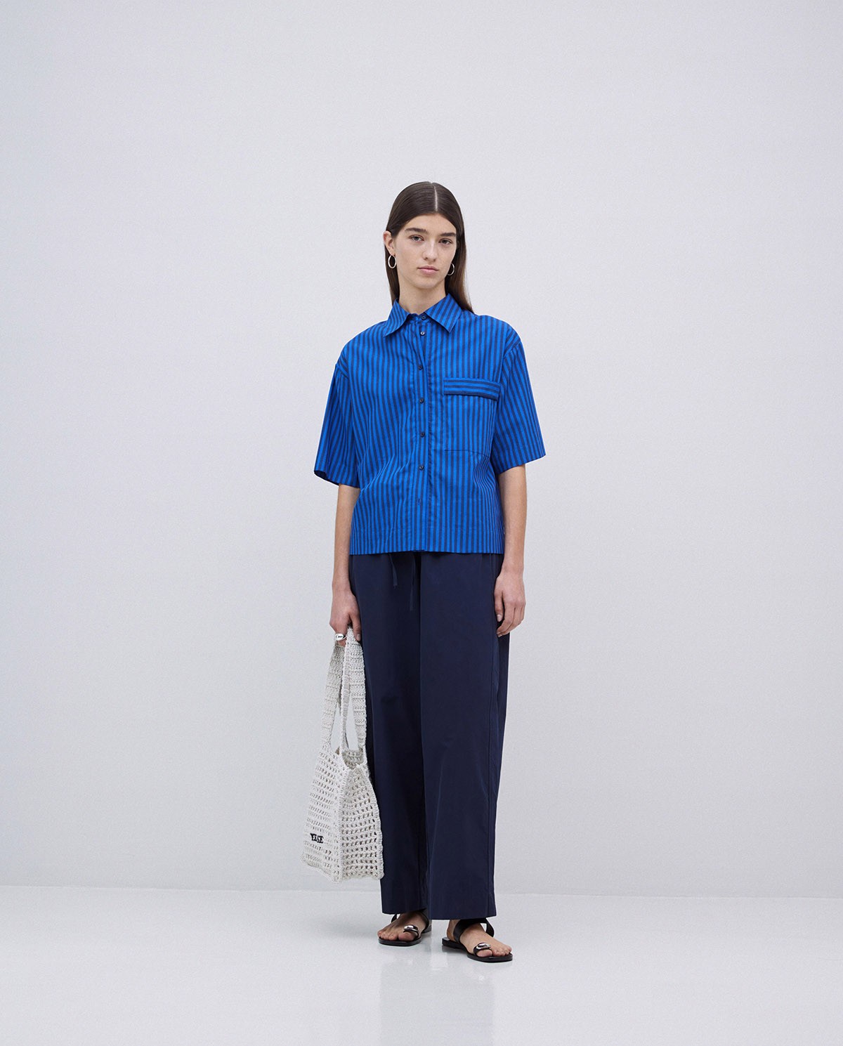 Pantalon balloon fit 100 % coton bleu foncé