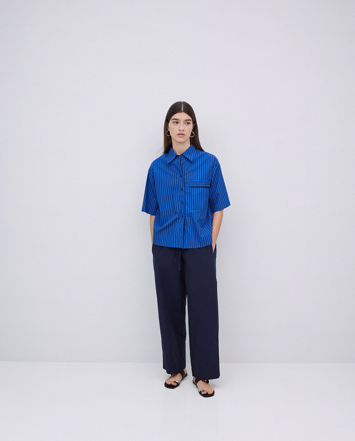 Pantalon balloon fit 100 % coton bleu foncé 1