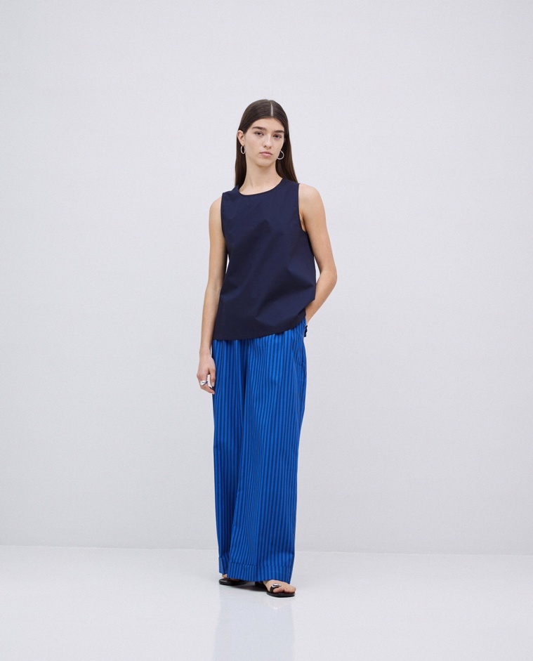 Pantalones popelín rayas azul oscuro