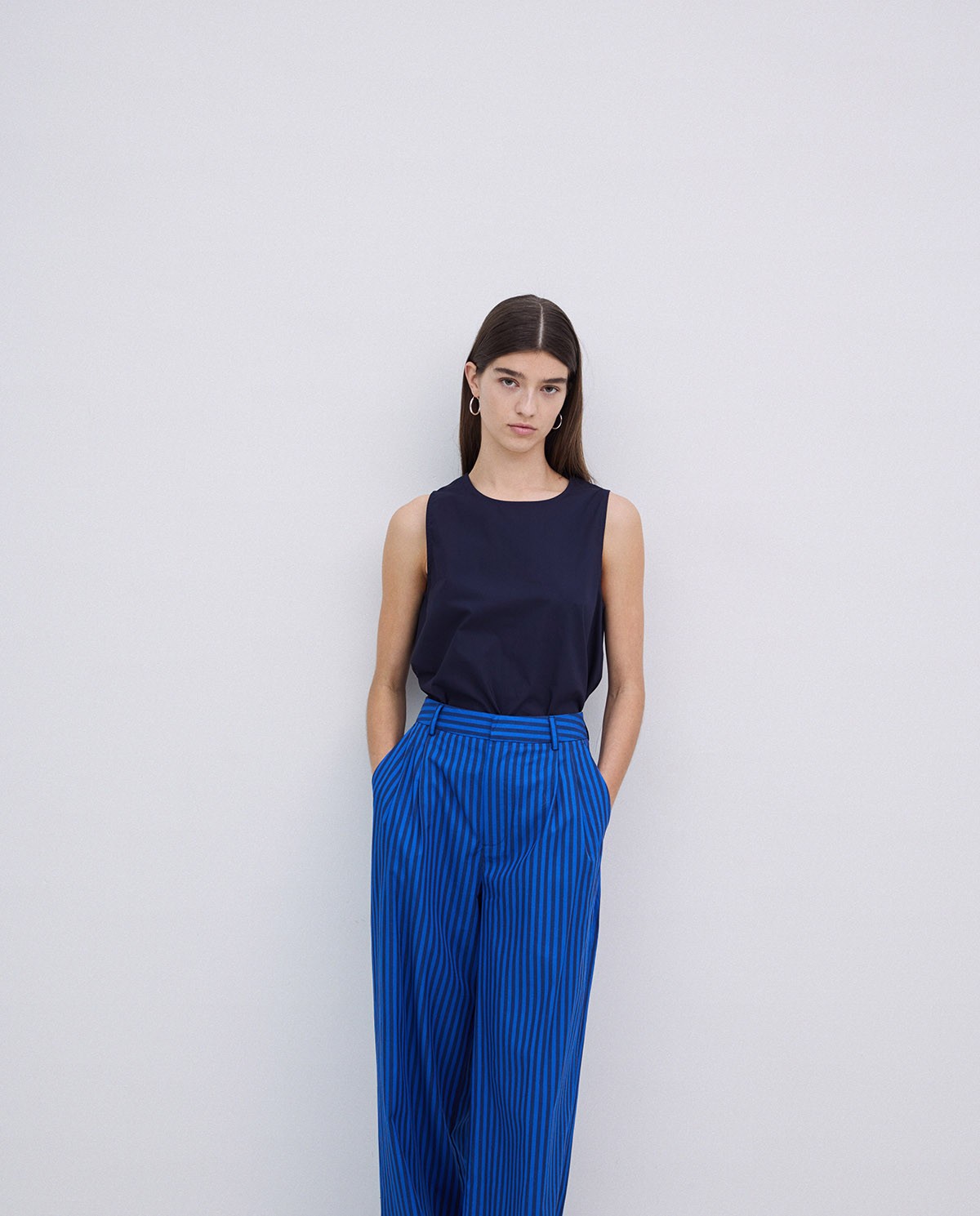 Pantalon en popeline à rayures bleu foncé 4