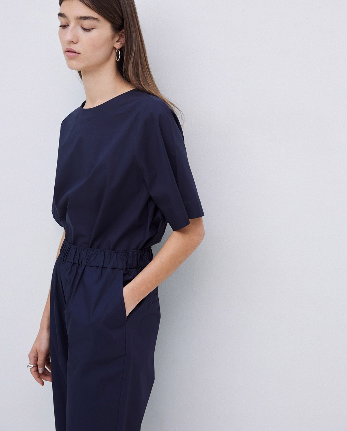 Pantalones rectos popelín azul oscuro 3