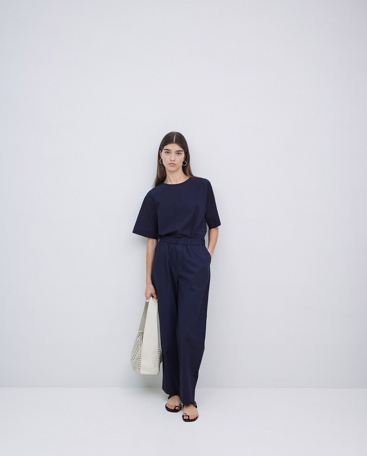 Pantalones rectos popelín azul oscuro 7