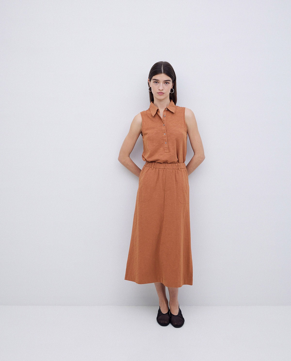 Falda midi flamé de algodón terracota 3