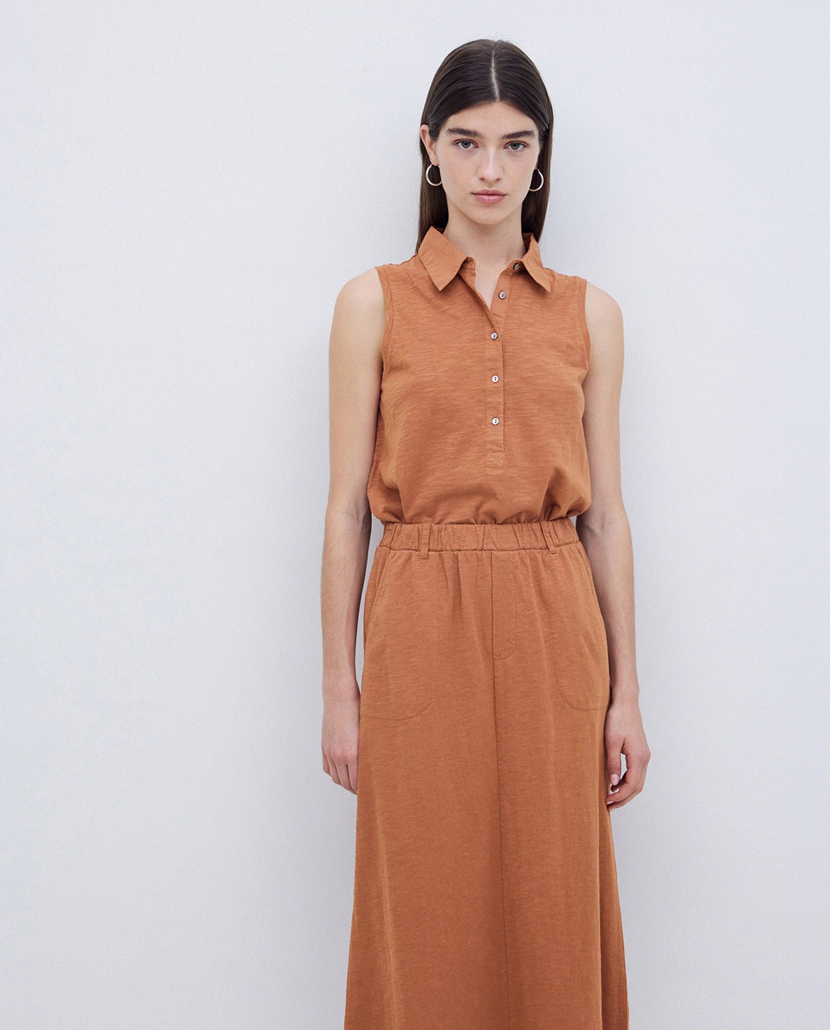 Falda midi flamé de algodón terracota 4