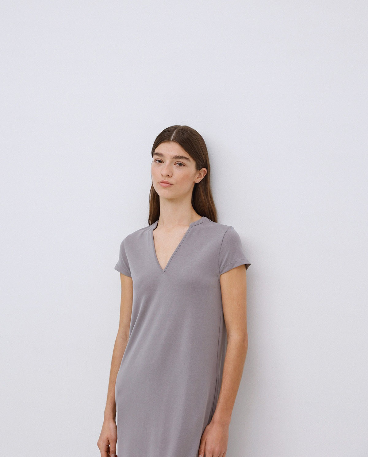 Grey cap-sleeve midi dress 2