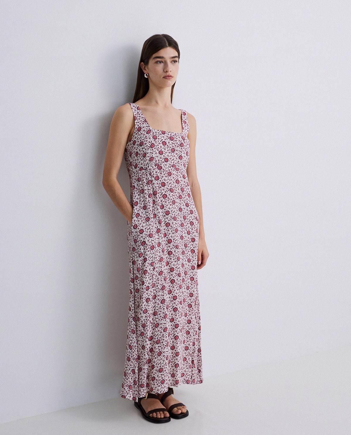 Long floral aubergine dress