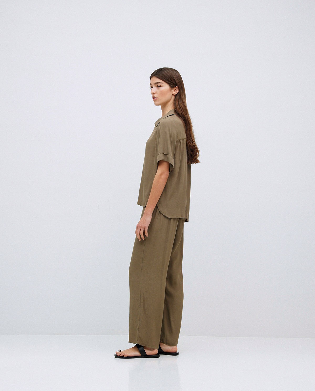 Khaki plain viscose shirt 5