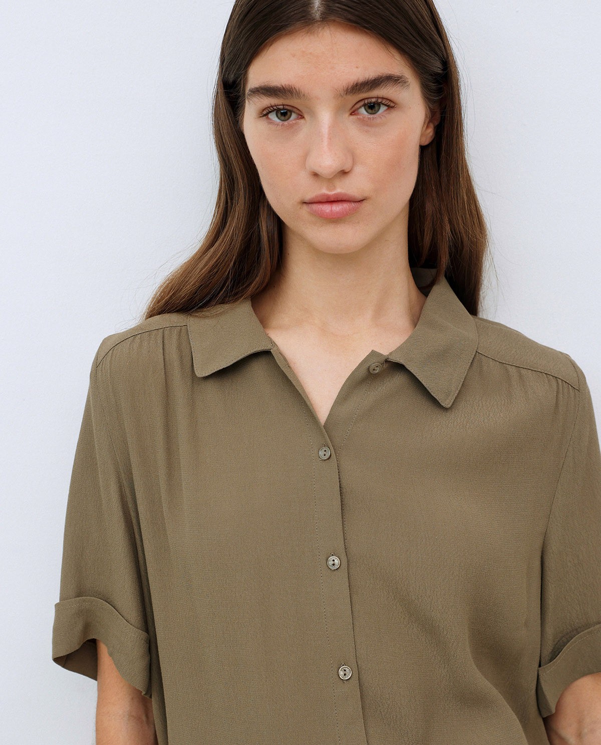 Khaki plain viscose shirt 2