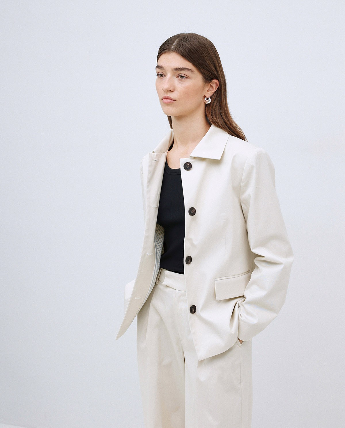 Veste tissu gabardine blanc cassé 3