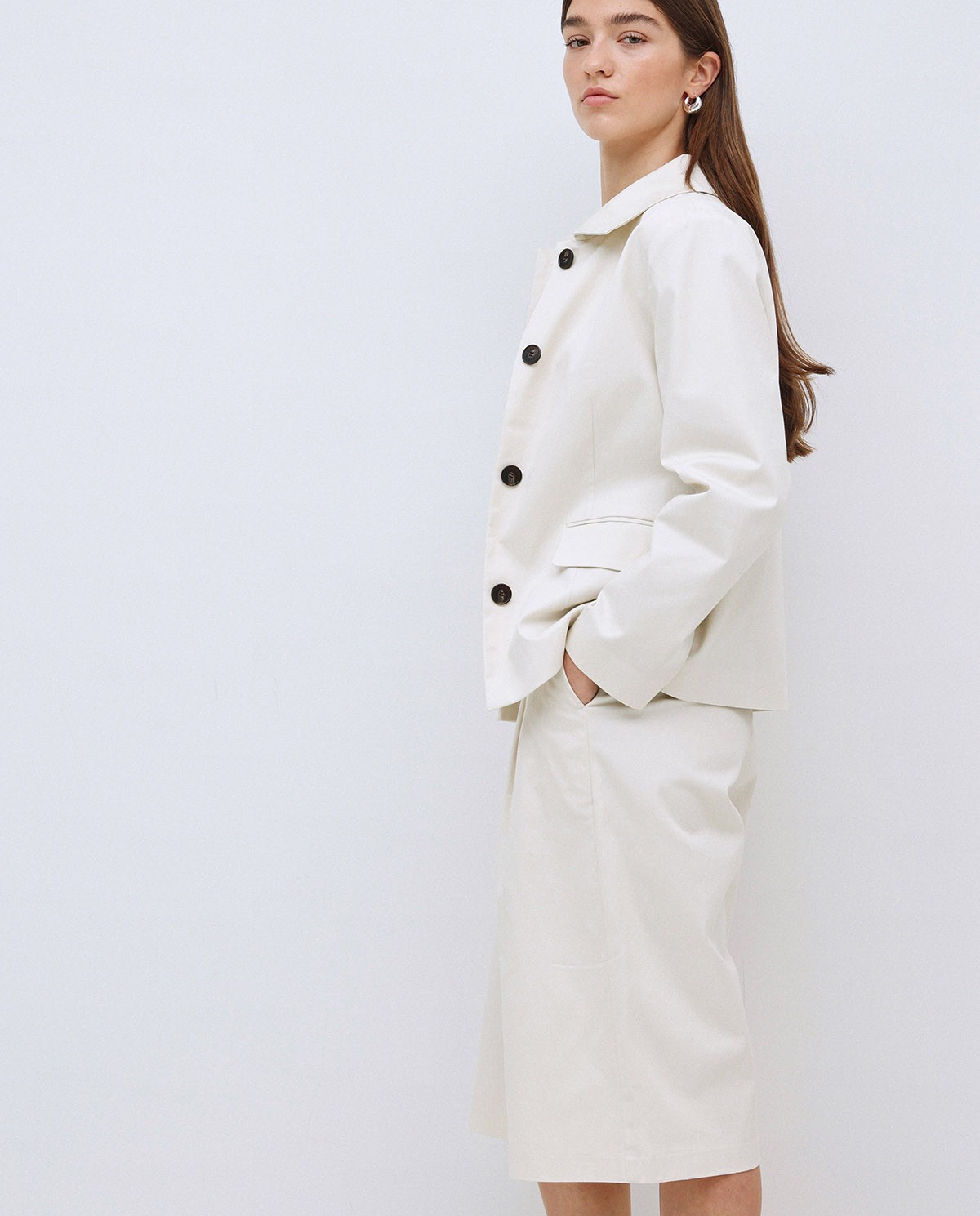 Veste tissu gabardine blanc cassé 4