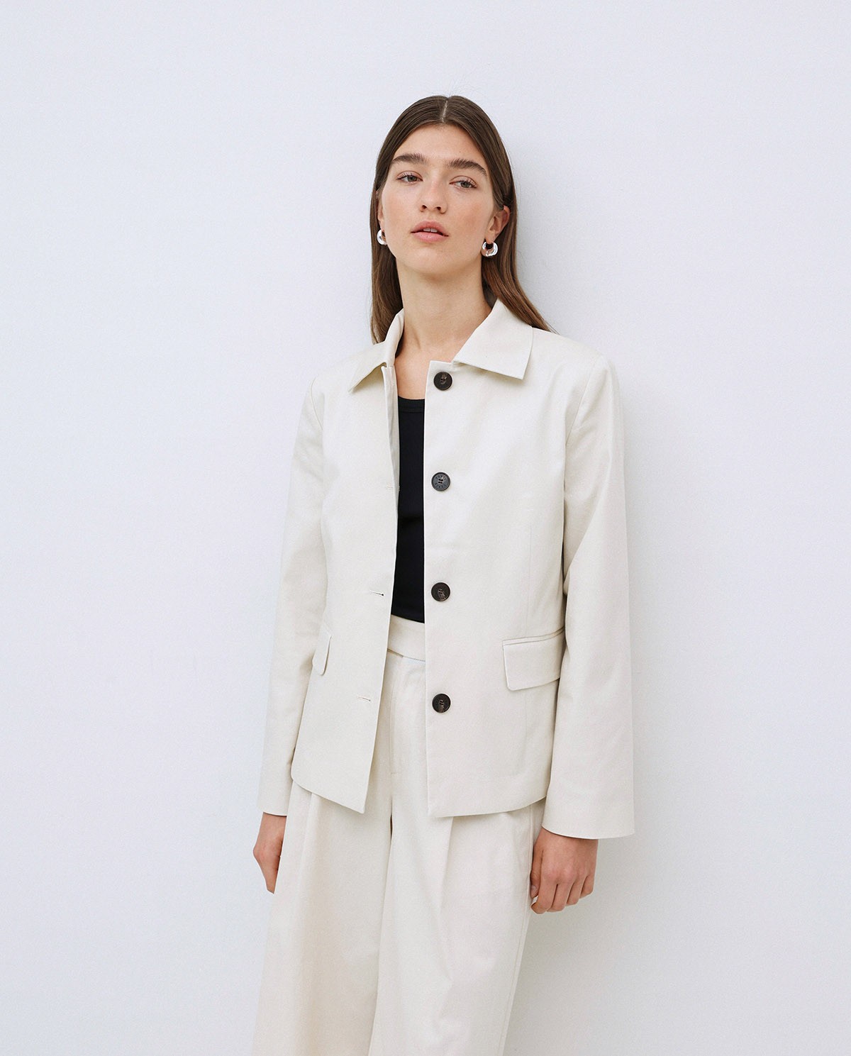 Veste tissu gabardine blanc cassé