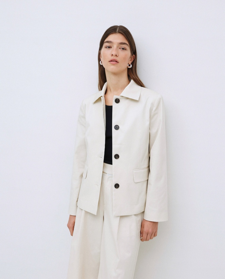 Chaqueta tejido gabardina blanco roto