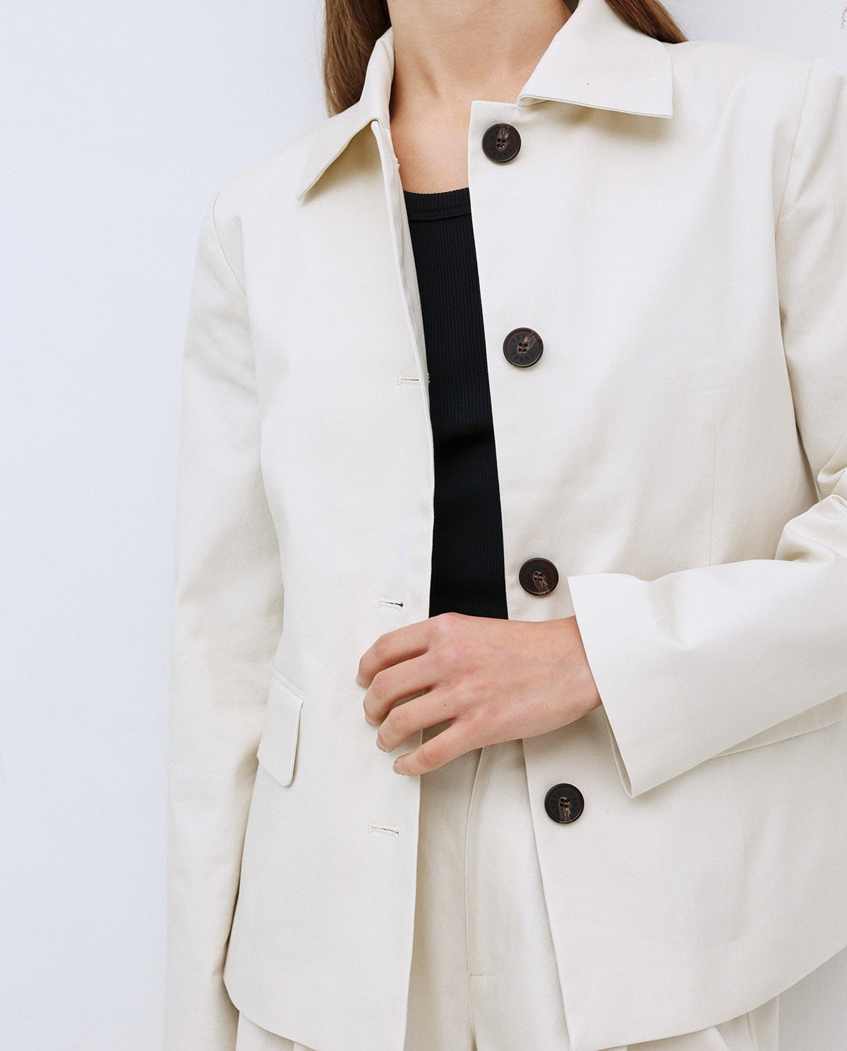 Veste tissu gabardine blanc cassé 2