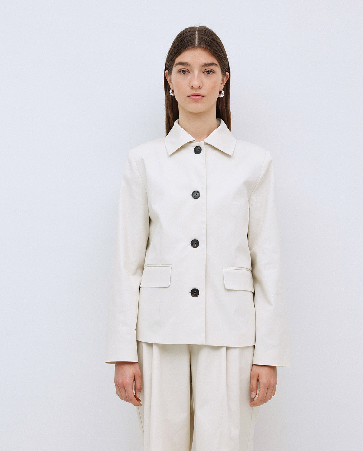 Veste tissu gabardine blanc cassé 6