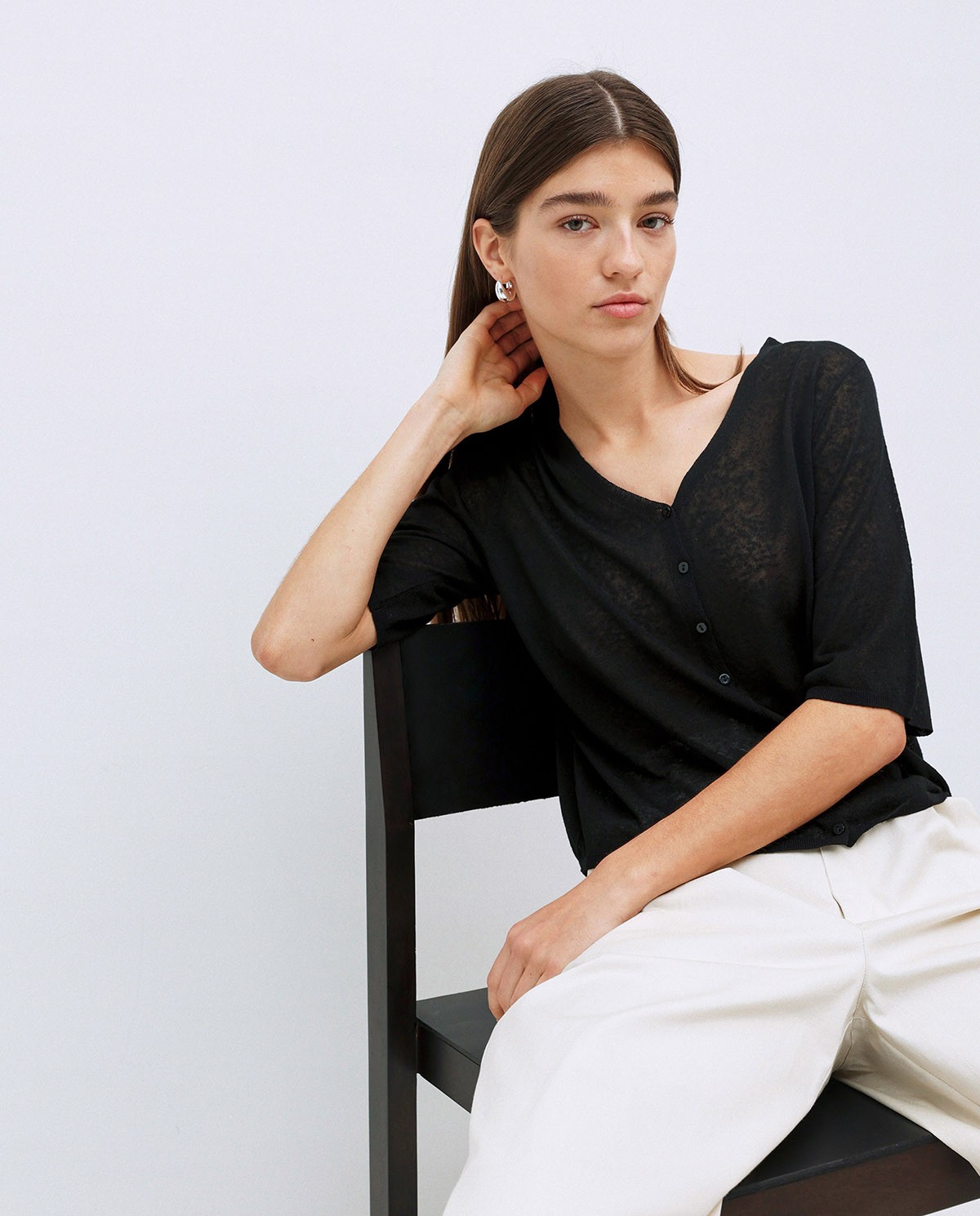 Black short 3/4-sleeve cardigan 1