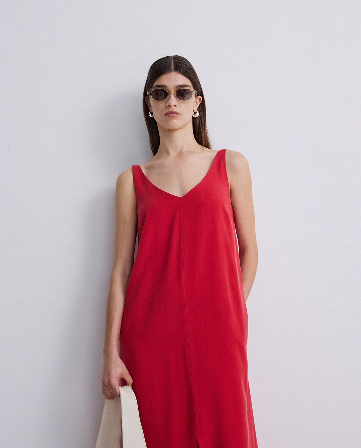 Robe sans manches en tencel rouge