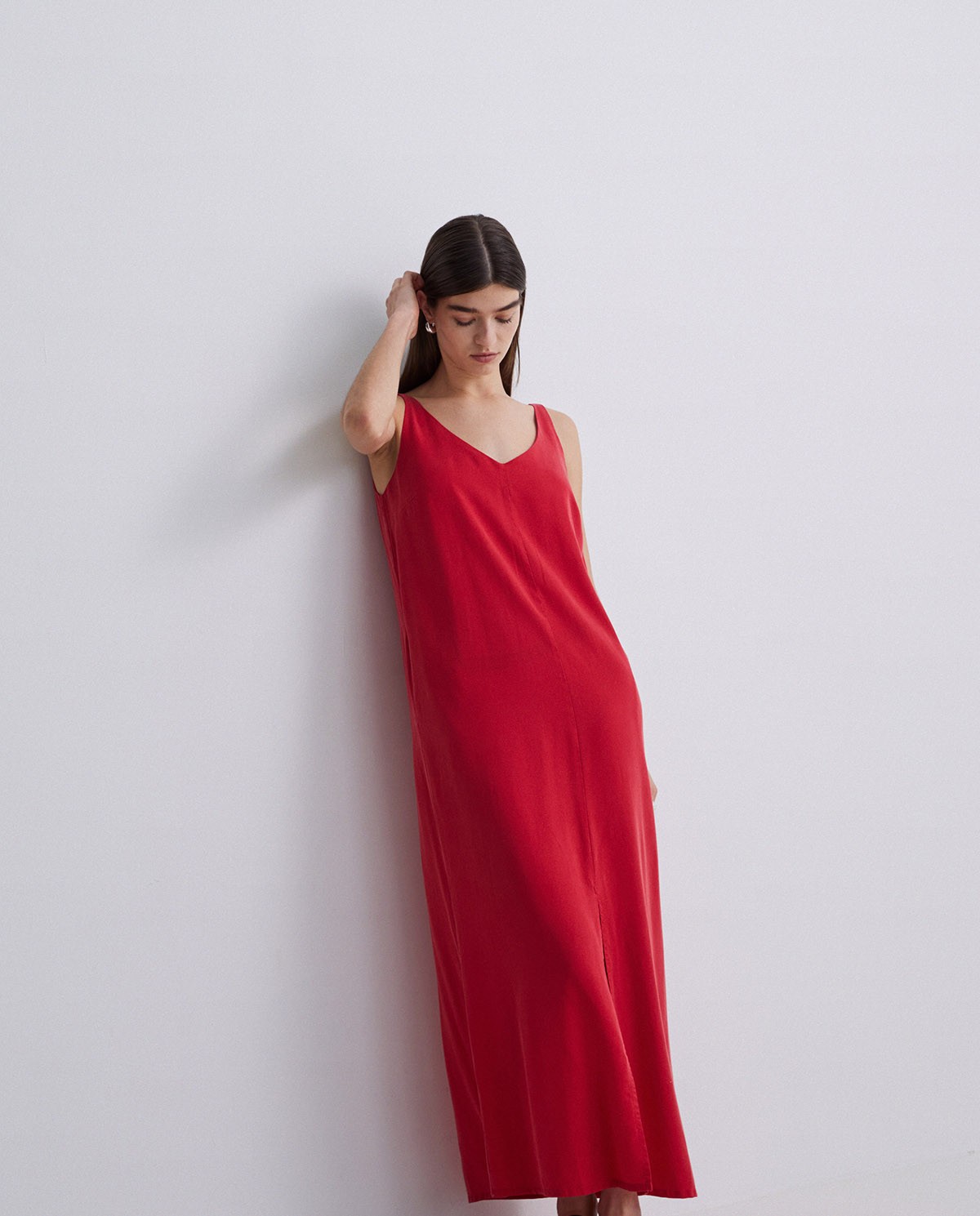 Robe sans manches en tencel rouge 5