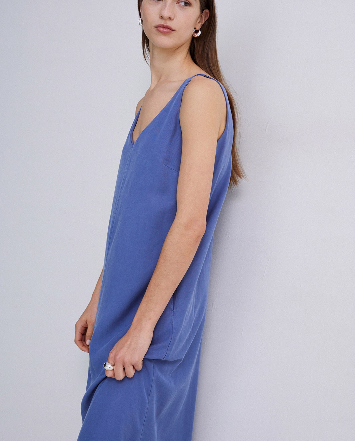 Robe sans manches en tencel bleu