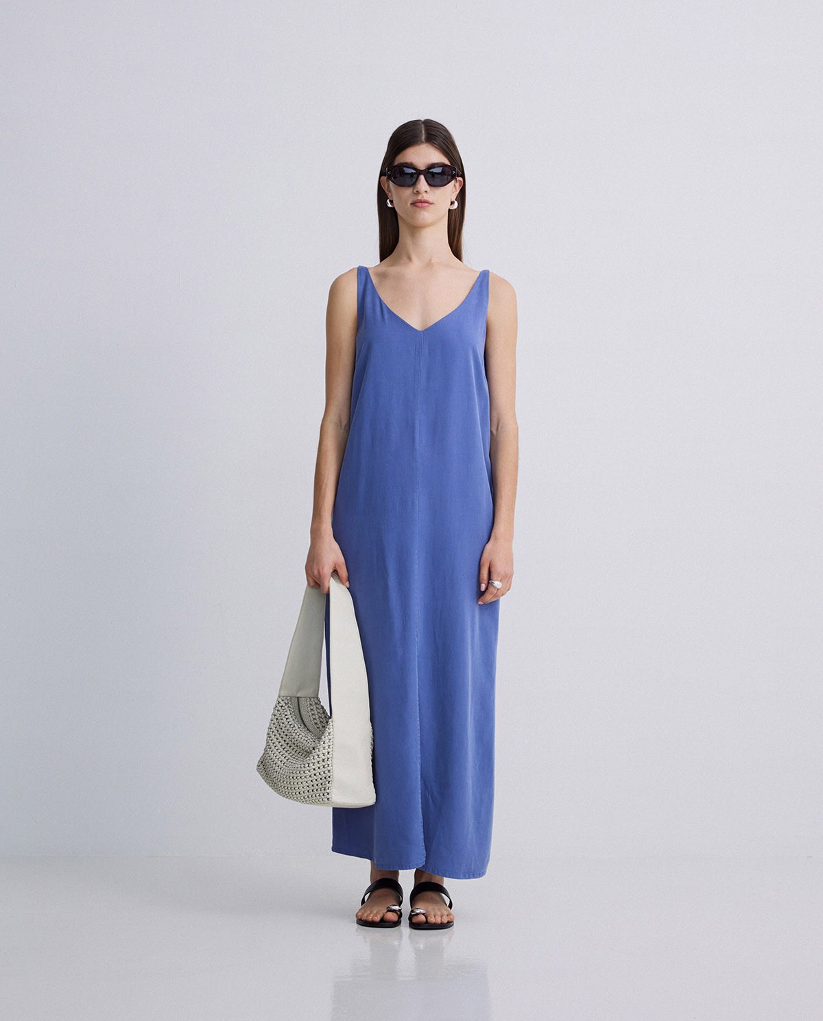 Robe sans manches en tencel bleu
