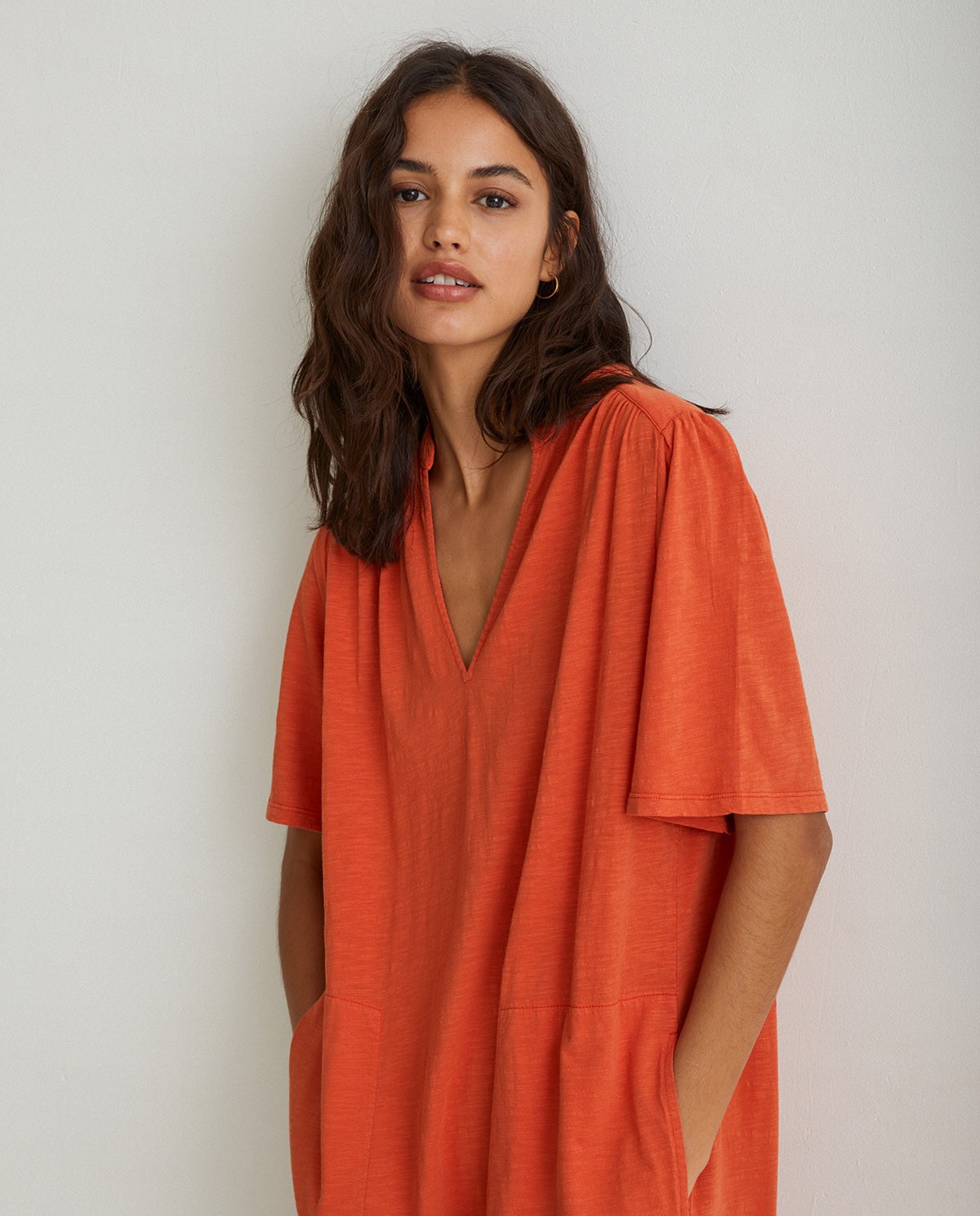 Robe en coton à manches courtes Orange 1