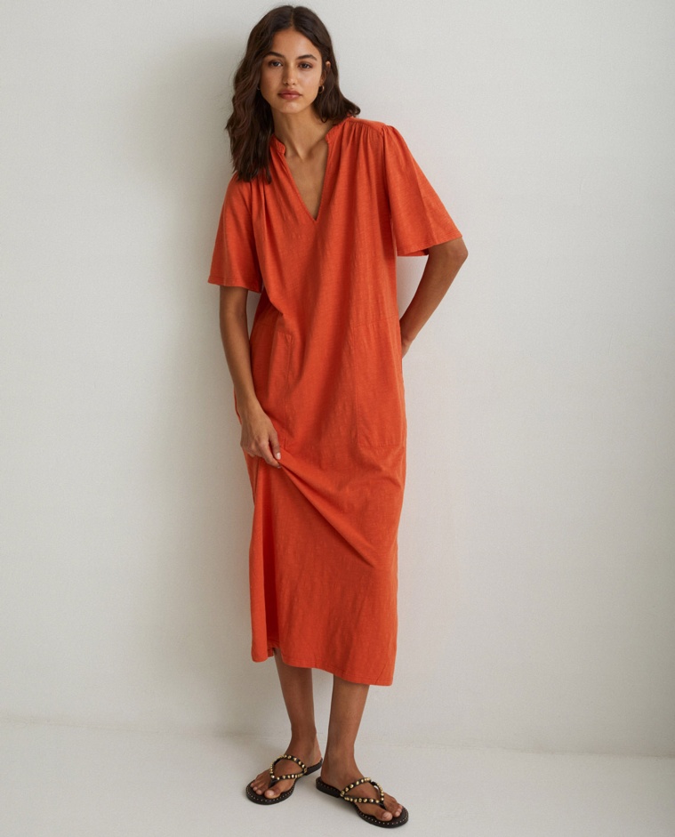 Robe en coton à manches courtes Orange