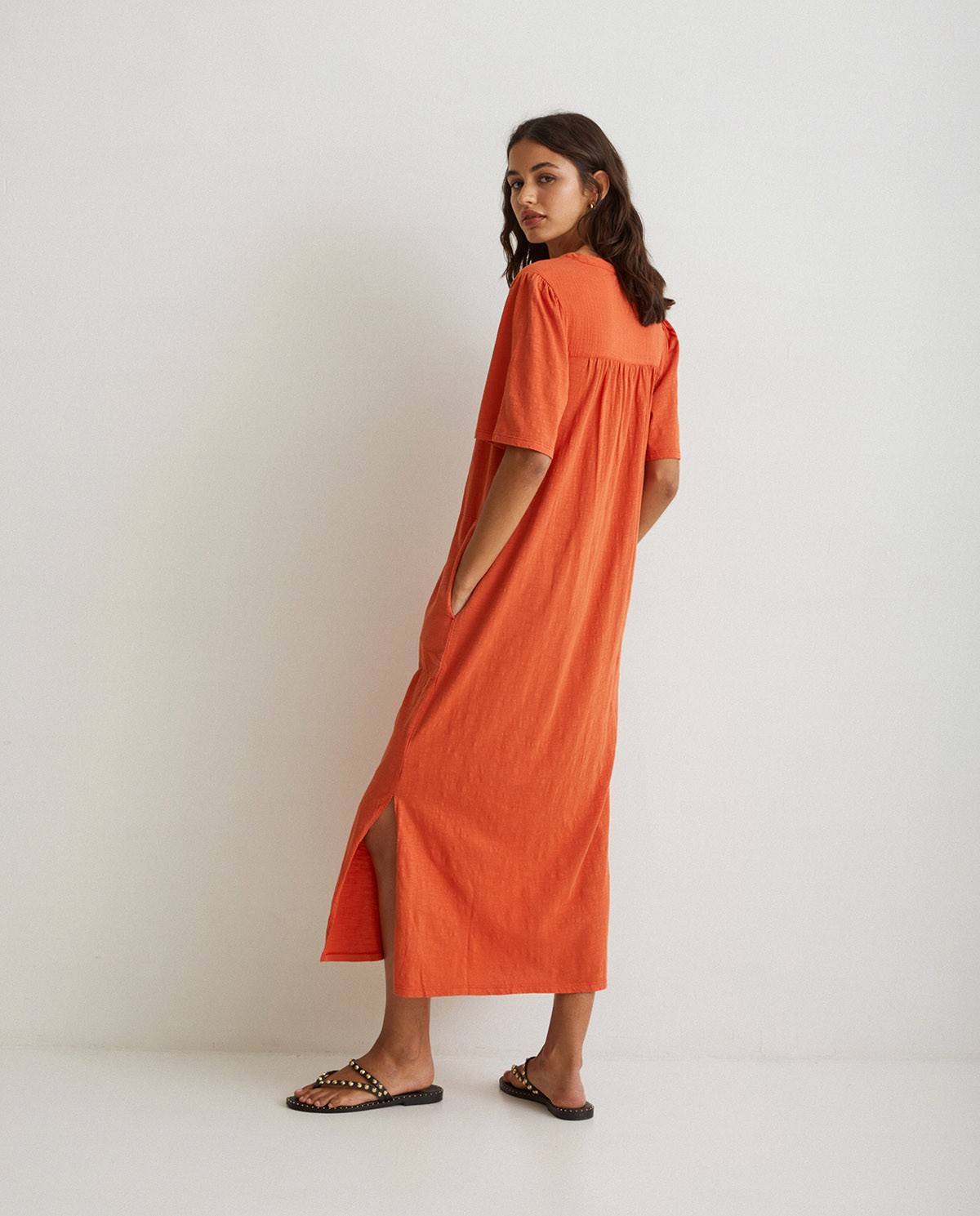 Short-sleeve cotton dress Orange 3
