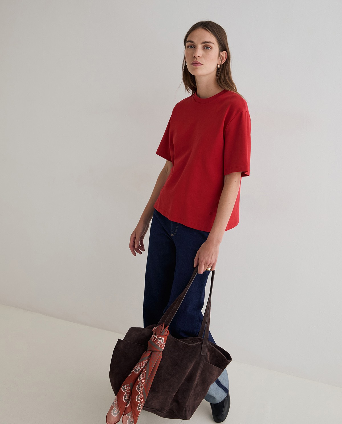 Bolso shopper de ante en color chocolate