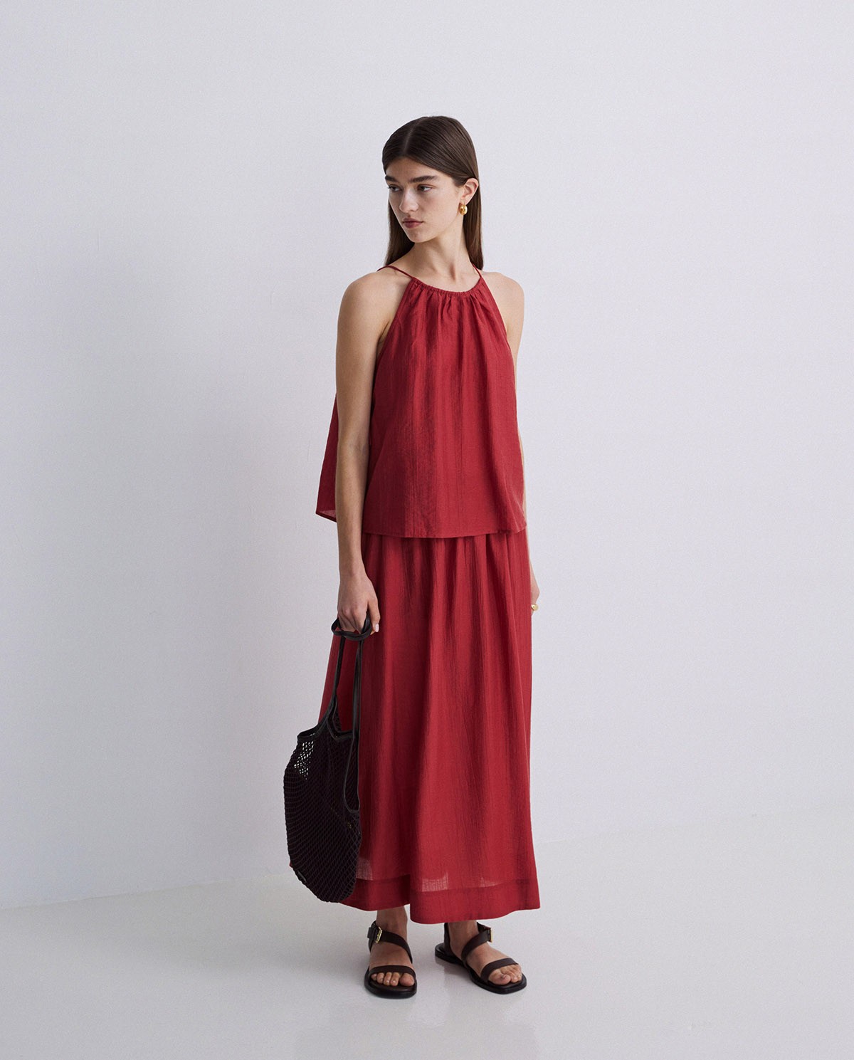 Top cuello halter lyocell rojo oscuro