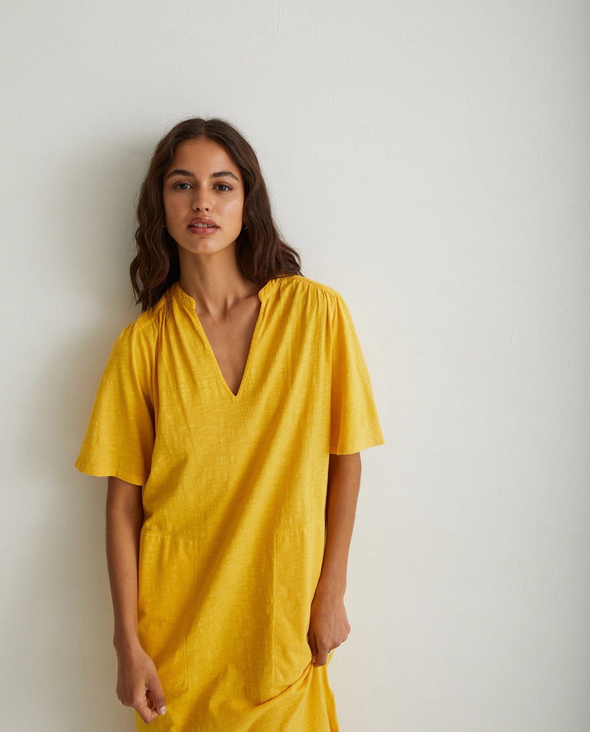 Short-sleeve cotton dress Yellow 3