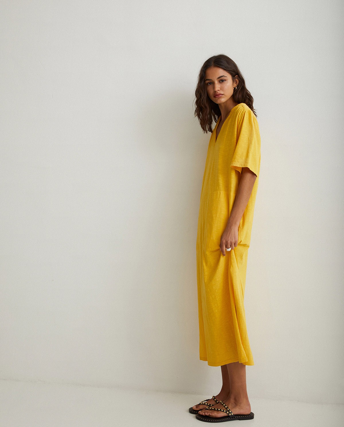 Short-sleeve cotton dress Yellow 1