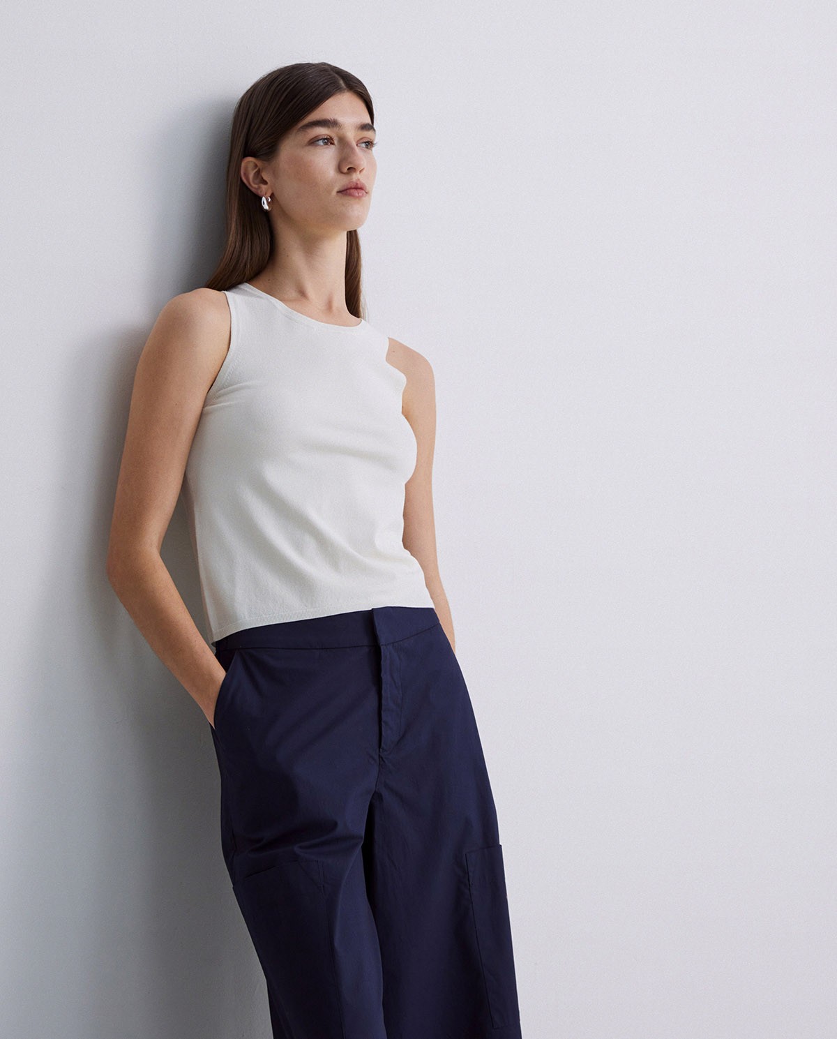 Pantalones culotte popelín algodón azul oscuro