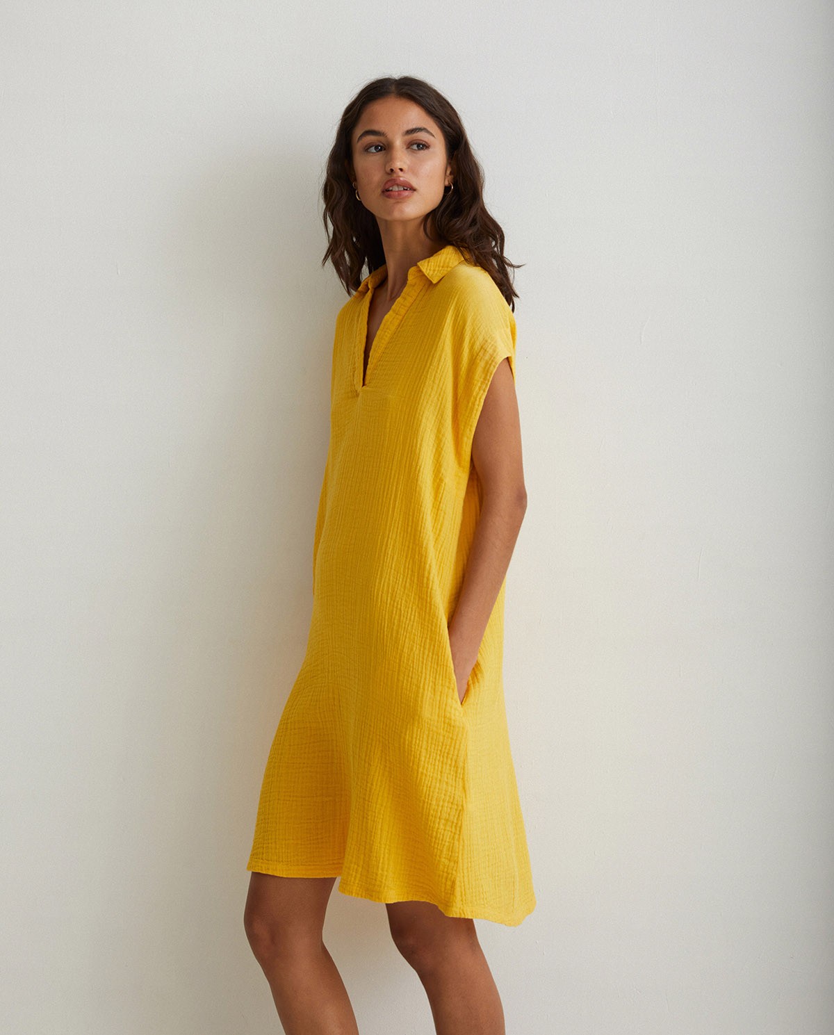 Polo-neck cotton dress Yellow 1