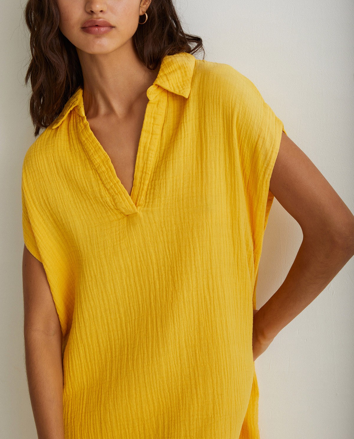 Polo-neck cotton dress Yellow 2