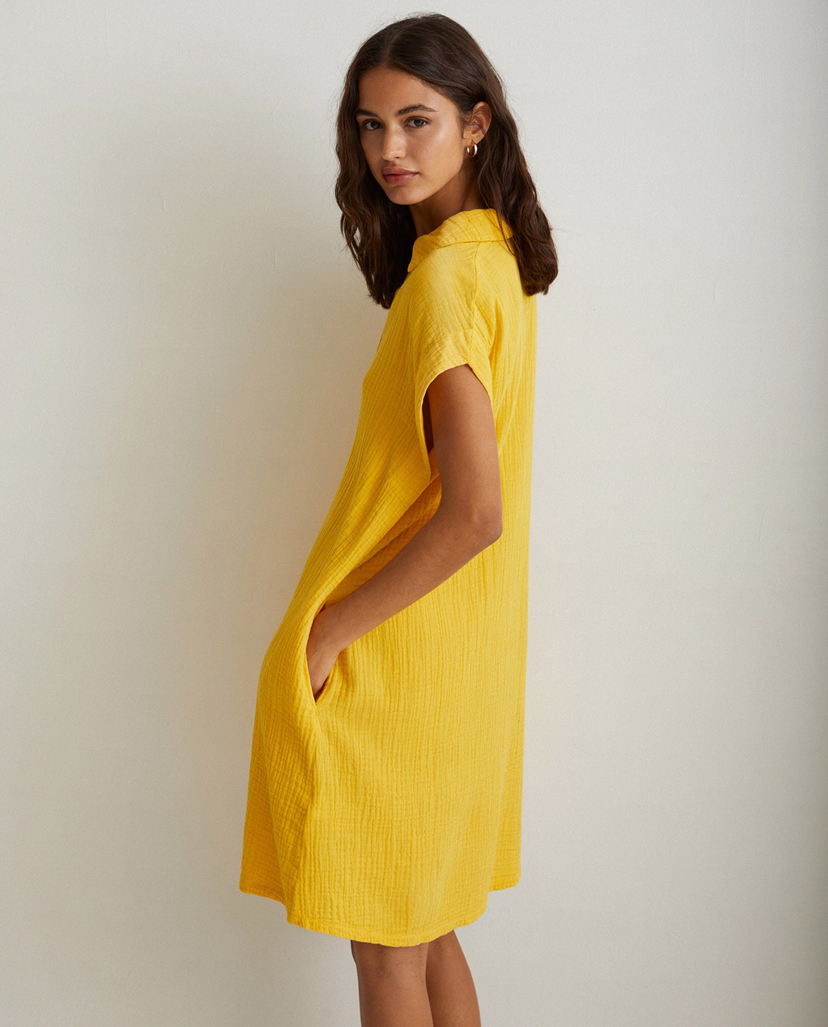 Polo-neck cotton dress Yellow 3