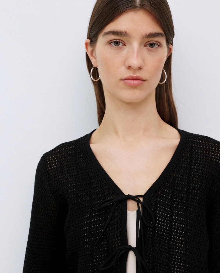 Cardigan ajouré à lacets noir