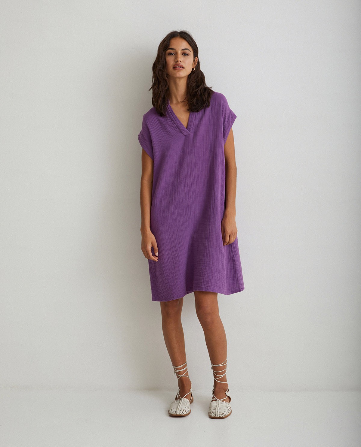 Polo-neck cotton dress Purple 2
