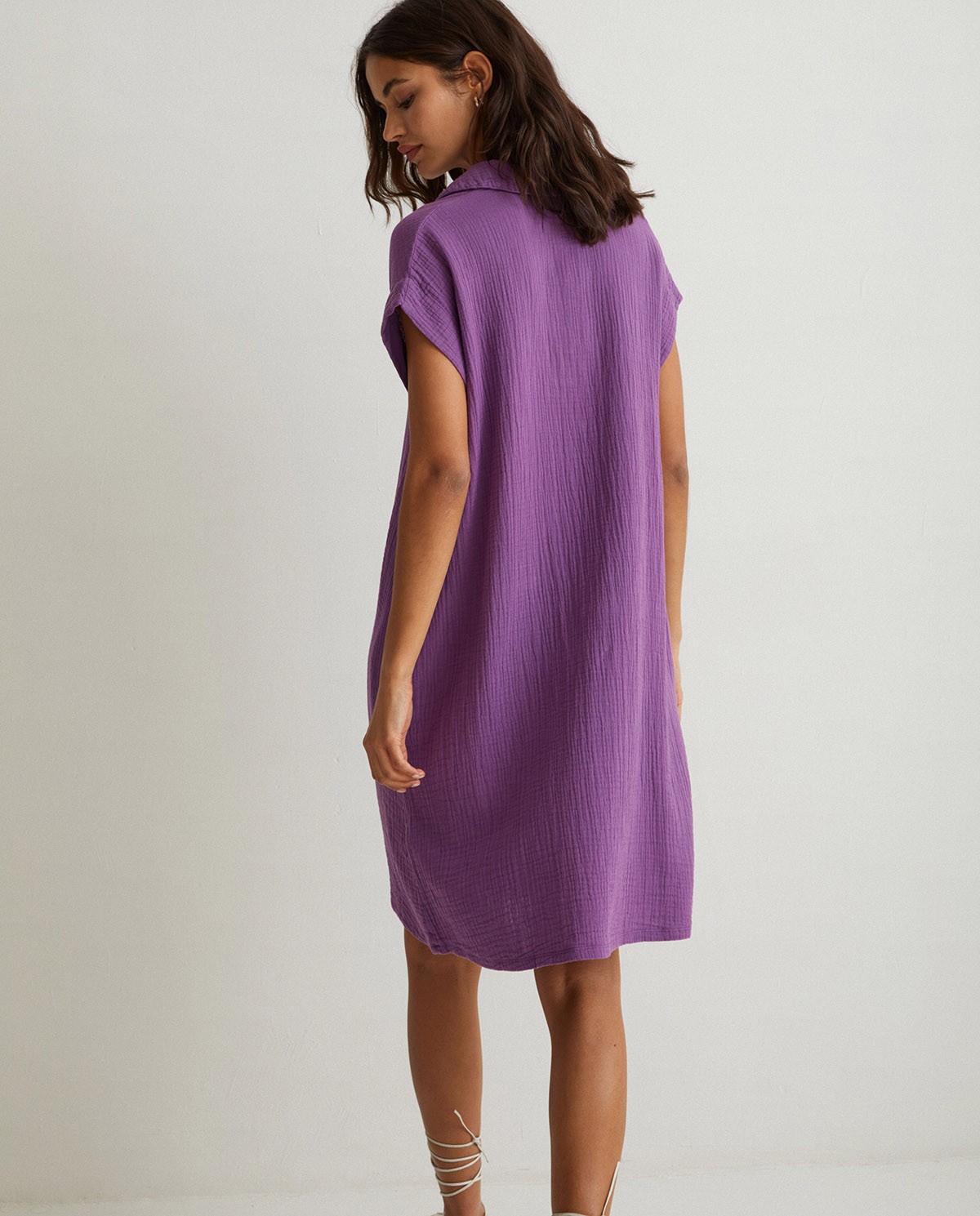Polo-neck cotton dress Purple 1