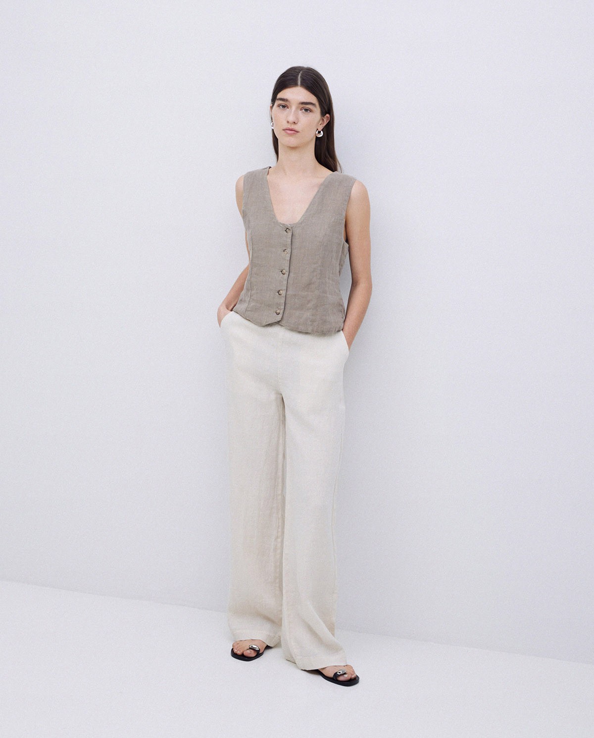 Pantalon coupe droite lin écru