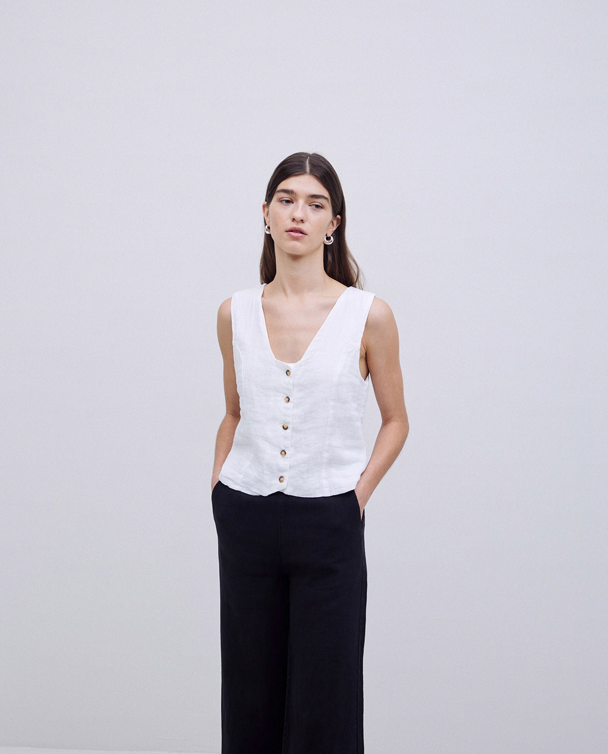White 100% linen vest 4