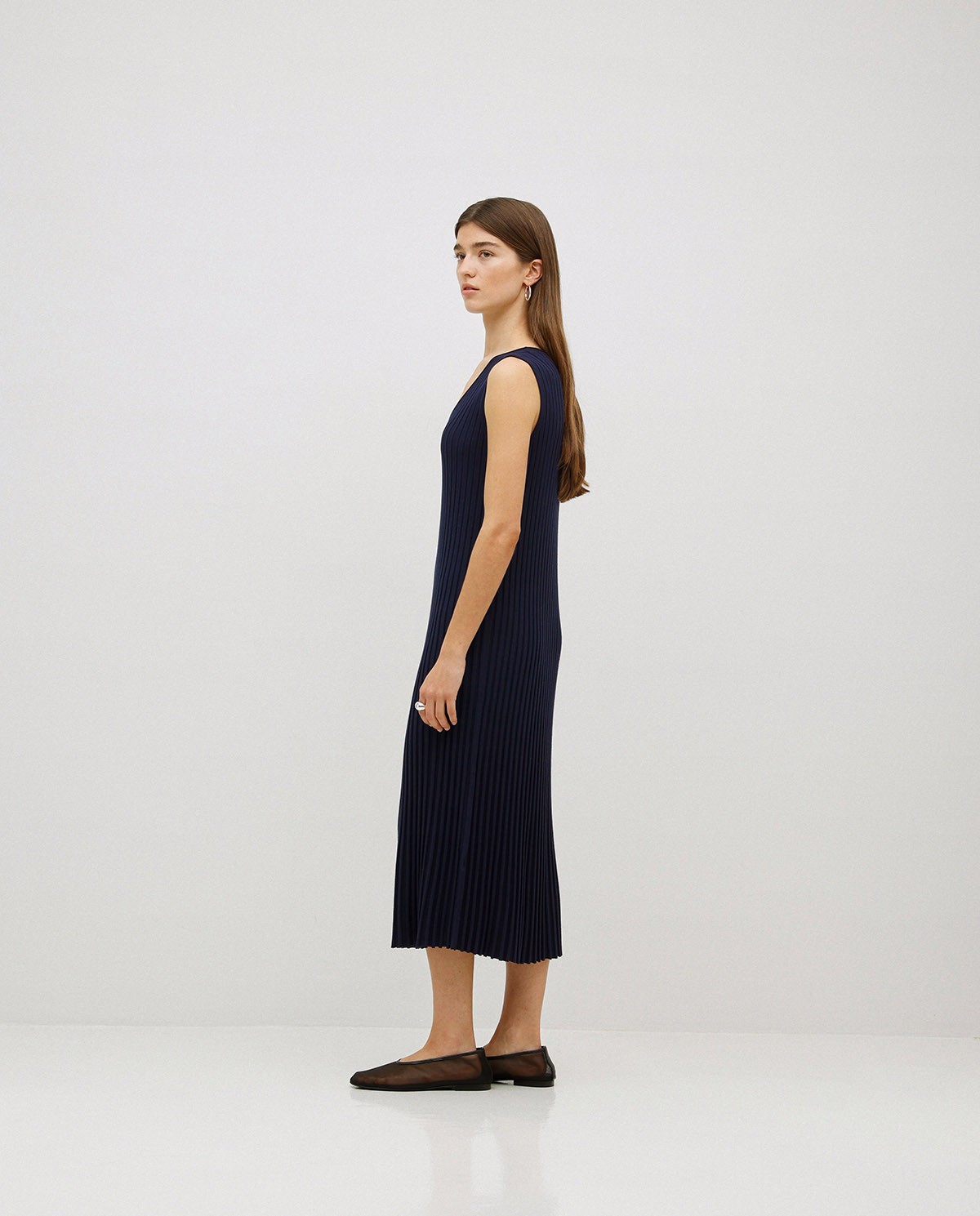 Vestido largo tirantes evasé azul oscuro 6