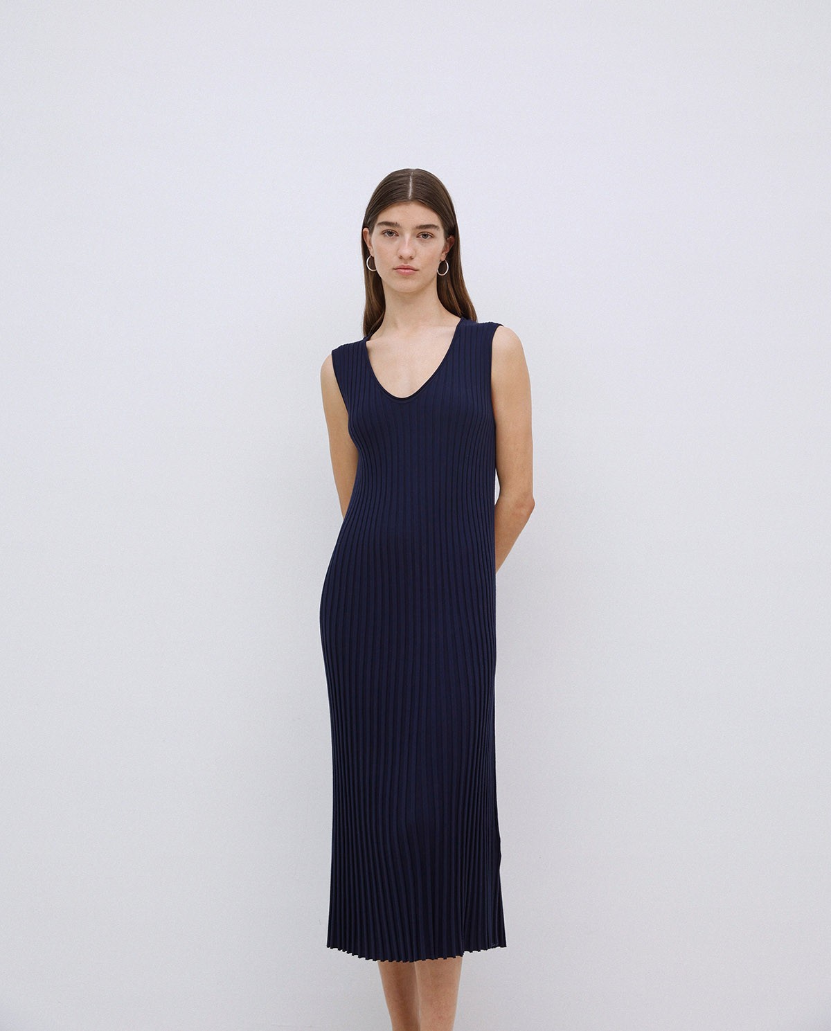 Dark blue long flared camisole dress 1
