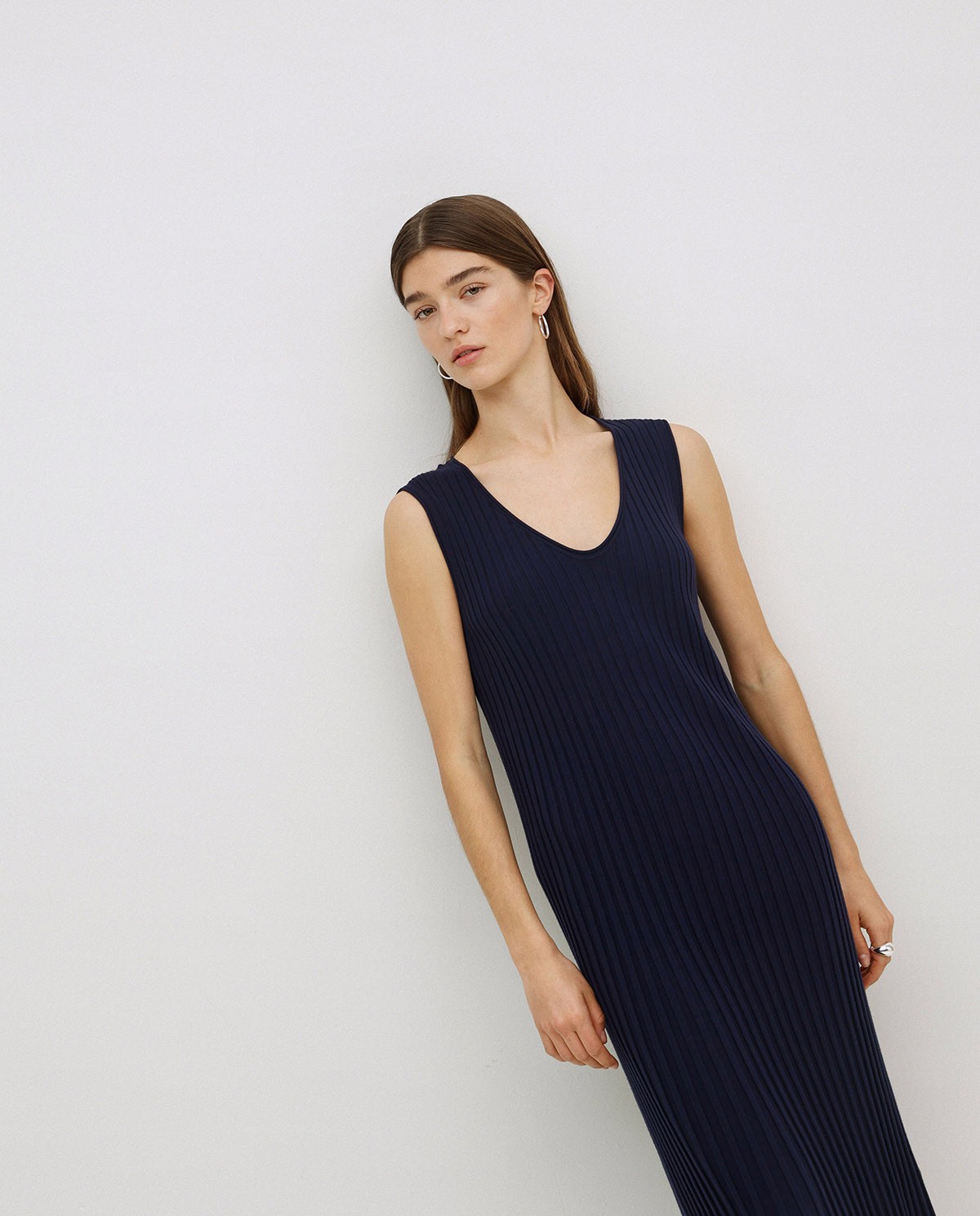 Vestido largo tirantes evasé azul oscuro 4